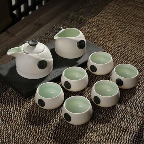 New Bone China Ceramic Kung Fu Tea Set Gift Relief Porcelain Tea Suit Tea Cups 8pcs