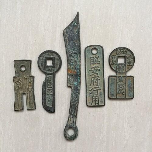 Chinese ancient coin collection, antique warring states knife goods cloth Lin'an mansion coin key coin/set of five