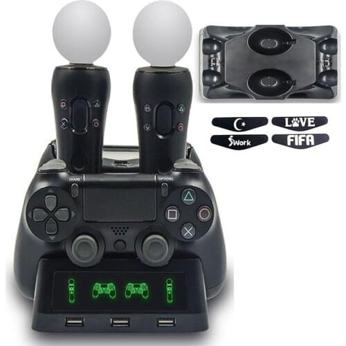 For Playstation 4 PS4 Move Controller PS4 Slim Pro Gamepad Game Charging Dock Station Stand Holder Storage Fast Charge 3 USB LED