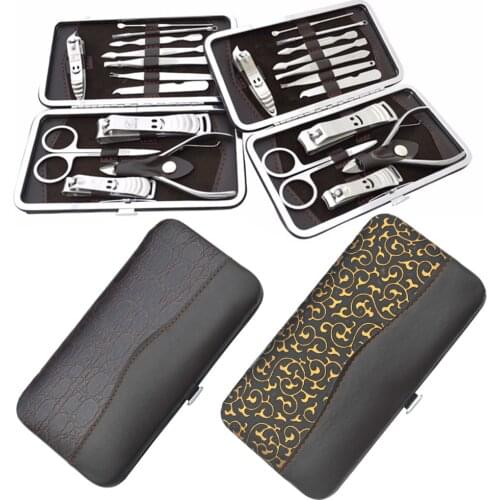 12PCS Manicure PU Case Cuticle Tweezers Clippers Scissors Set Knife Kit Pedicure Clipper Scissor Tweezer for Manicure Nail Art