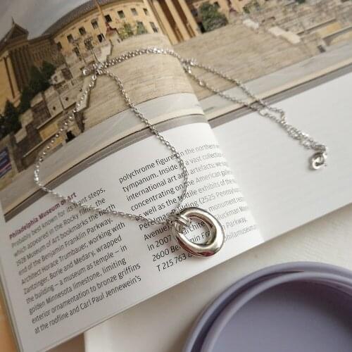 Minimalist womens Authentic 925 Sterling silver Open Oval shap Geometric pendant necklace Fine Jewelry X243