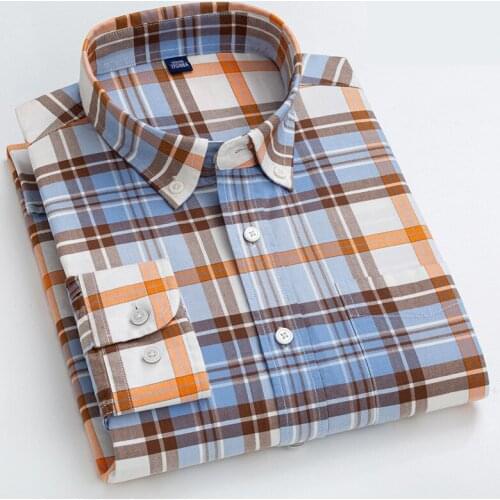 Fashion 100% Cotton Pure Color Longsleeve Shirt for Men Easy To Take Care Oxford Pocket Plaid Shirt Oversized Button Up Shirt