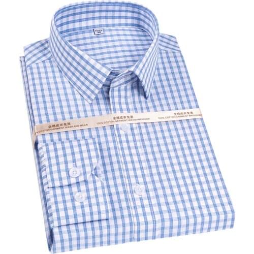 Luxury Quality Non-iron Striped Dress Shirt Mens Pockless Casual Long Sleeve Checkered Plaid Cotton Shirts Easy Care