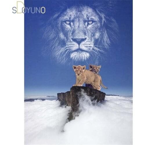 SDOYUNO Lion DIY Oil Painting By Number Kits Drawing On Canvas HandPainted Art Gift Picture By Number Animal Kits Home Decor