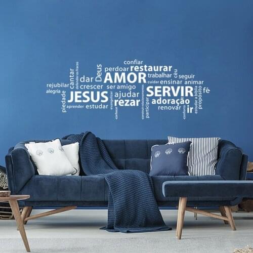 Amor Jesus Servir Wall Sticker House Rules Vinyl Wall Art Decal Living Room Home Decor Poster Portuguese Room Decor Wallpaper