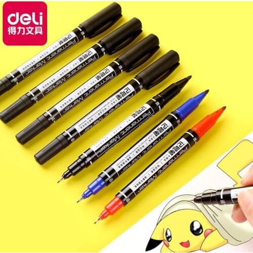 Deli small and thin double headed marker oil hook pen CD-ROM pen express pen school office supplies
