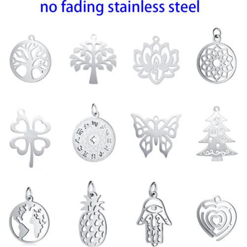 10pcs DIY Tree Life Pendant Charms Fashion Polished Real Stainless Steel Tree Pendant for Jewelry Making Findings Accessories