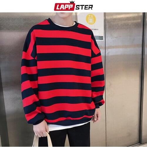 LAPPSTER Striped Harajuku Hoodies Sweatshirts Streetwear 2020 Hip Hop Men Colorful Korean Fashions Oversized Sweatshirts Hoodie