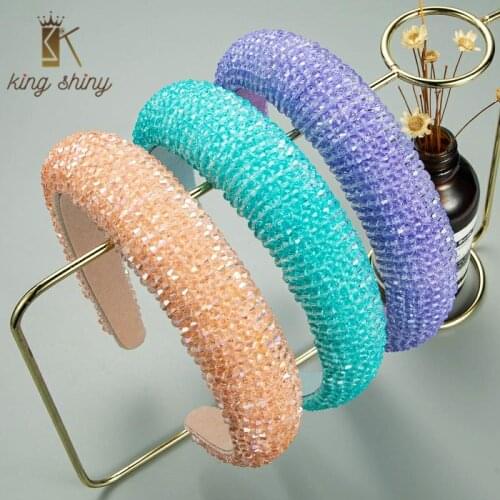 Boutique Baroque Colorful Crystal Headband for Woman Hand Made Diamante Padded Sponge Hairband Bridal Wedding Hair Accessories