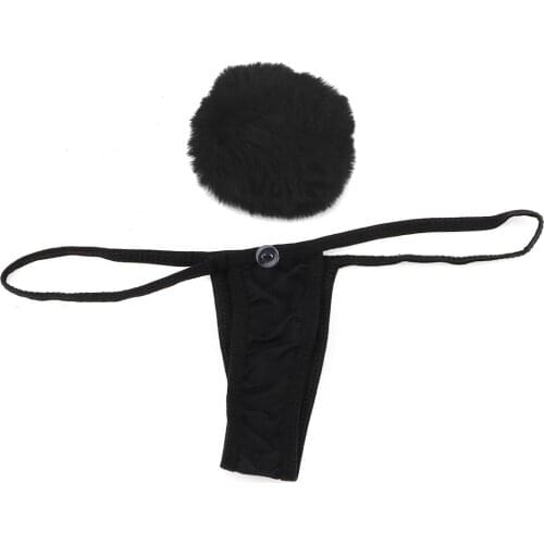 Adult Products Removable Rabbit Hair Ball Panties Erotic Underwear G String Cotton Thong Sexy Apparel T-back Underpants