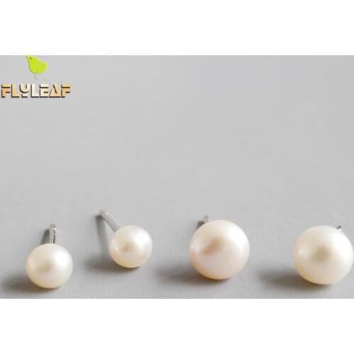 Flyleaf 6mm Freshwater Pearls Stud Earrings For Women 925 Sterling Silver Student Girl Fashion Jewelry