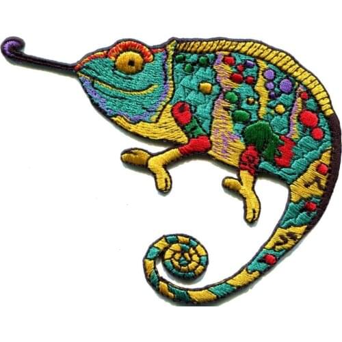 Custom Embroidered Patch Chameleon lizard retro hippie boho 70s applique iron-on sew on badge customize w/ your own logo design