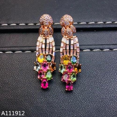 KJJEAXCMY fine jewelry natural Tourmaline 925 sterling silver women earrings support test popular