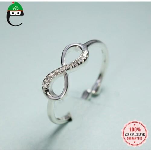 ElfoPlataSi 100% 925 Real Sterling Silver Fashion Infinity 8 CZ Cocktail Opening Ring Sizable 5 6 7 Girls Kid Xmas Gift XY874