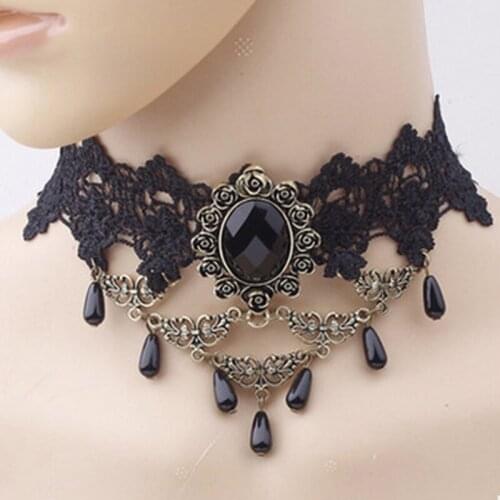 Gothic Tassel Choker Necklace Women Ladies Lace Steampunk Short Collar Statement Necklaces Wedding Party Jewelry Gift