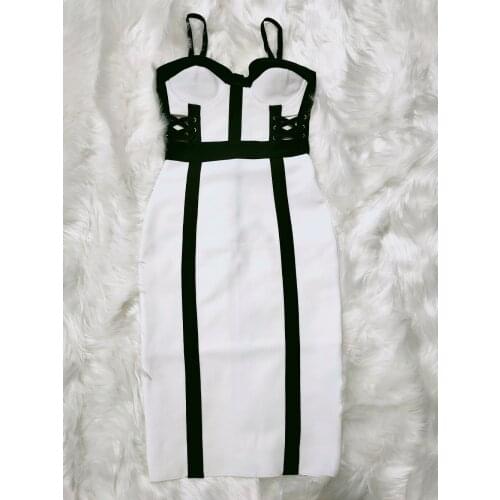 New Summer Women 2020 Sexy Spaghetti Strap Hollow Out Lace Up Black White Bodycon Elegant Party Bandage Dress Vestidos Dobanmbd