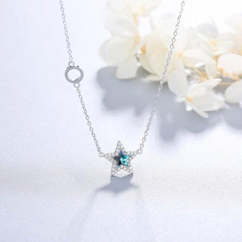 Star Crystal Necklace S925 Sterling Silver Female Flash Diamond Star Necklace Jewelry Chain Necklace