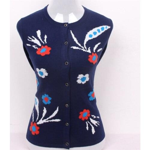 100%goat cashmere womens boutique jacquard cardigan sweater low O-neck drak blue 2color S/90-5XL/125