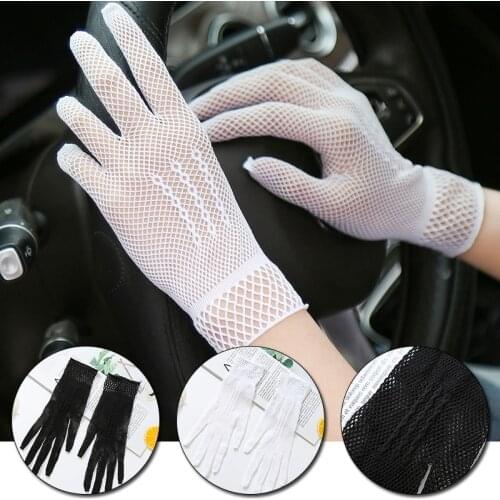 2PCS Women Sunscreen Short Lace Mesh Gloves UV Full Finger Driving Sunscreen Gloves Ladies Mittens Breathable Glove