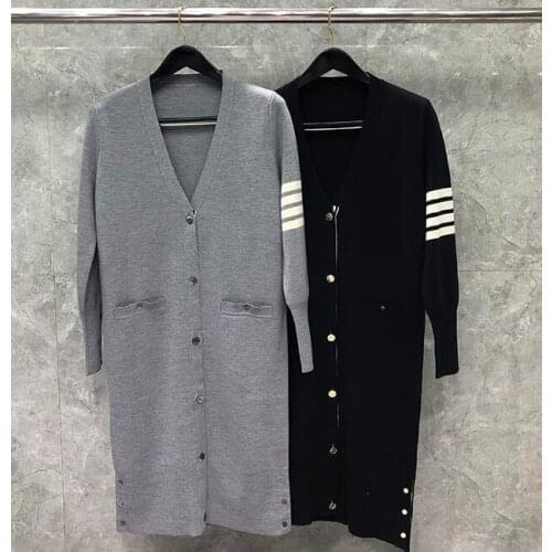 2021 Fashion Brand Sweaters Women Loose V-Neck Cardigans Clothing Striped Merino Wool Cashmere Autumn Winter Casual Coat