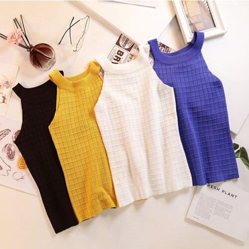 2021 Summer Fresh Tank Top Fashion Free Vintage Sexy All-Match Slim Knitted Knitted Basic Crop Top Off Shoulder Sexy Tops