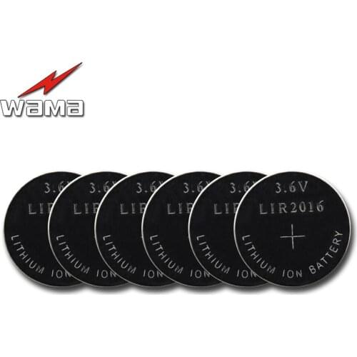 5x Wama Li-Ion Rechargeable Button Cell LIR2016 Recharged 500 Times Replace for Car Keys CR2016 Battery 3.6V Batteries Drop Ship