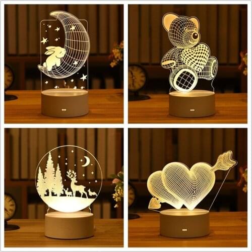 3D Acrylic LED Night Light Wedding Decoration Baby Shower Bedroom Bedside Table Lamp Valentines Day Gift Birthday Party Decor