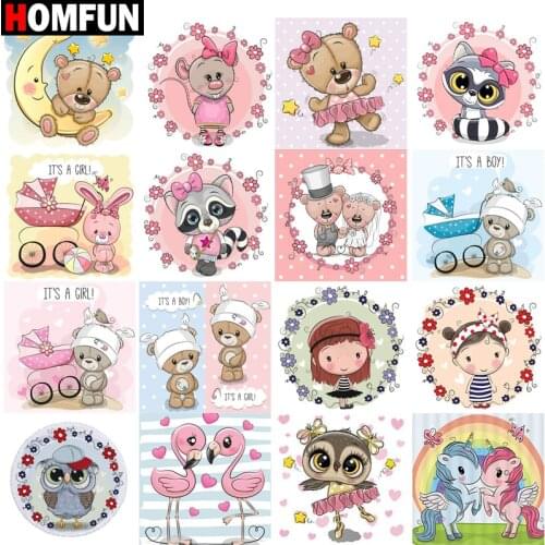 HOMFUN Square Round Drill 5D Diamond Painting Environmental Crafts Full Diamond Embroidery "Cartoon animal landscape" Home decor