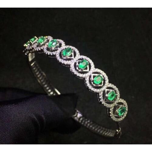 100% Natural And Real Emerald bangle Bracelet Solid S925 Sterling Silver For Women Color Fine Jewelry