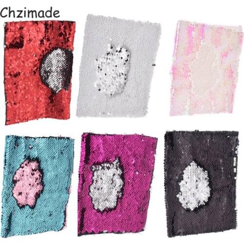 Chzimade 6Pcs/lot A4 Double Face Sequins Synthetic Leather Fabric Sheet For Hairbows Handbags Diy Sewing Crafts