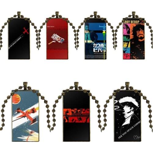 For Women Cartoon Space Cowboy Bebop Vintage Jewelry Bronze Plated With Glass Cabochon Choker Long Pendant Rectangle Necklace
