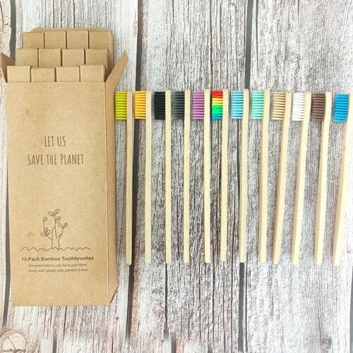Hot 12pcs Eco friendly Bamboo toothbrush High quality mixed color 100%Biodegradable Natural Handle Brush Adults Oral Care