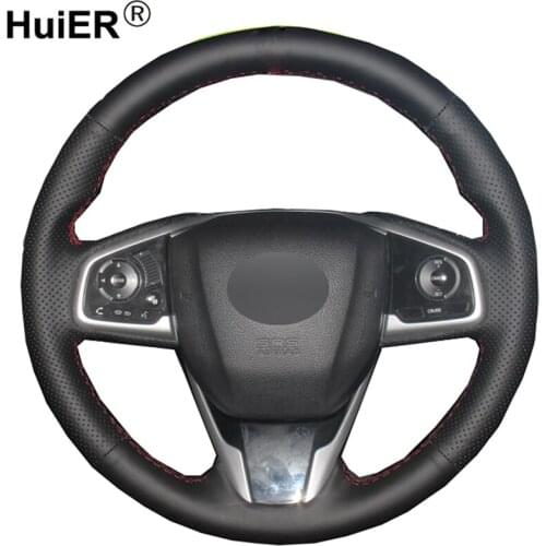 HuiER Hand Sewing Car Steering Wheel Cover Black Leather Car Styling For Honda Civic Civic 10 2016 2017 2018 Auto Accessorie