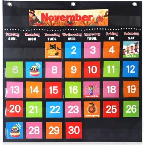 Calendar Pocket Chart Early Childhood Educational Cards for Home Classroom Ornaments 25.25x25.75in EM88
