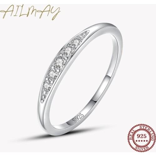 Ailmay 925 Sterling Silver Simple Stackable Female Rings Clear Zircon Finger Ring for Women Minimalist Fine Jewelry 2021 New