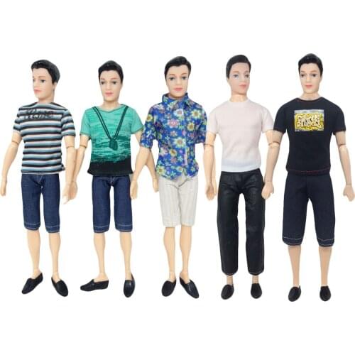 Besegad 5Sets Fashion Mini Men Doll Casual Wear Doll Tops Jacket Pants Trousers Outfits Clothes Accessories for Barbie Ken Toy