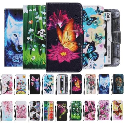 Painted Flip Leather Case for Huawei P30 P40 Lite E P Smart 2021 Y8P Y5P Y6P Y7P Cute Wallet Cover Card Slots Protection Fundas