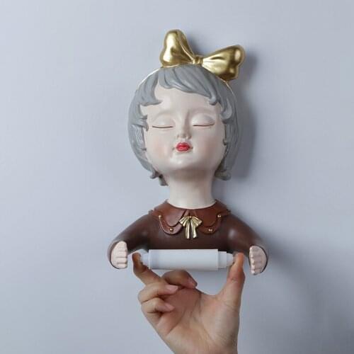 Creative Resin Bow Girl Sculpture Roll Toilet Wall Mounted Tissue Holder Paper Tissue Box Holder Bathroom Decoration Accessories