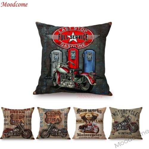 45x45 cm Square Vintage Classic Motorcycle Poster Sofa Cushion Cover Home Decor Retro Motorbike Throw Pillow Cover Free Shipping