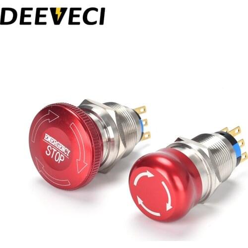 16mm 19mm 22mm Metal Emergency STOP Flat Mushroom Push Button Switch 1NO1NC Waterproof Latching Knob Switch