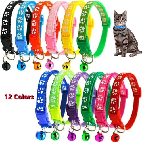 Cute Bell Collar For Cats Dog Collar Teddy Bomei Dog Cartoon Funny Footprint Collars Leads Cat Accessories Animal Goods