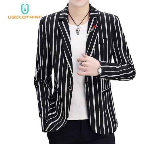 Men Blazer Jackets Fashion Stripe Print Slim Casual Blazers Jackets Suit Jacket Coat Business Suit Men Casaco Masculino