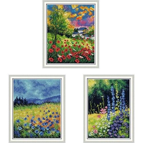 Joy Sunday14ct 11ct Cross Stitch Kit Oil Painting Beautiful Flower Color Rich Pattern Manual DIY Embroidery Decorative Painting