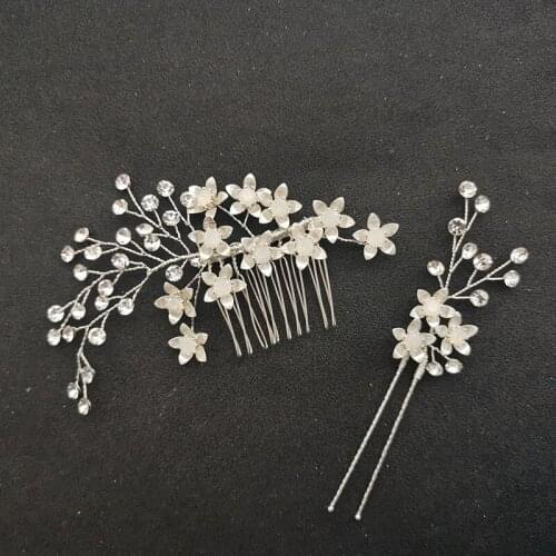 SLBRIDAL Handmade Rhinestone Austrian Crystal Bridal Hair Comb Hair Pin Set Wedding Women Bridesmaids Hair Jewelry Accessories