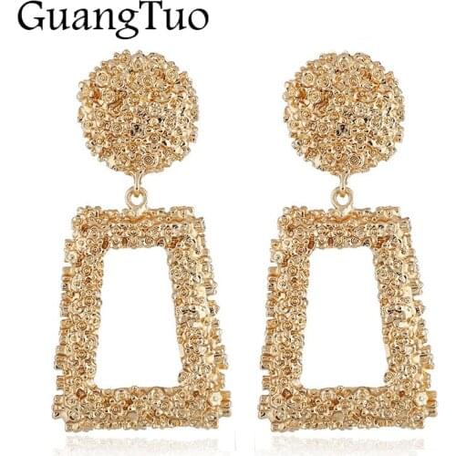 New Punk Heavy Metal Dangle Drop Earring Gold Color Geometric Statement Earrings For Women Jewelry Female Accessories
