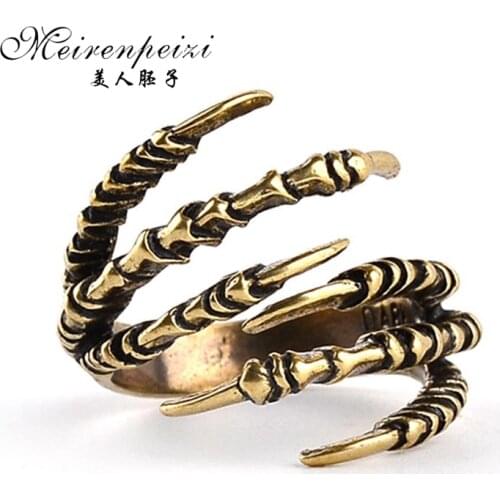 New Fashion Ring Brass Finger Knuckle Punk Rock Men Women Biker Ring Vintage Gothic Jewelry Bronze Color Dragon Claw Ring
