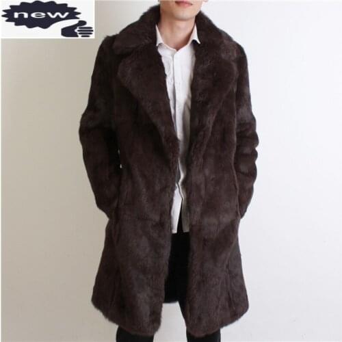 New Men Luxury Real Rabbit Jackets 2021 Winter Warm Slim Fit Long Genuine Natural Fur Trench Coats High Quality Windbreaker