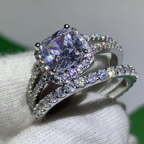 Choucong Brand New Luxury Jewelry 925 Sterling Silver Cushion Shape AAAAA Cubic Zirconia Party Eternity Wedding Couple Ring Set