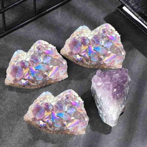 Lovely Rainbow Angel Aura Crazy Amethyst Clusters Natural Quartz Crystal Rough Lealing Stone Children Gift Rainbow Aura Amethyst