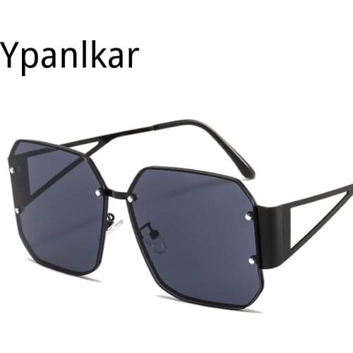 Fashion Square Rimless Sunglasses Women Oversized Metal Frame Vintage Black Shades Sun Glasses Ladies UV400 Oculos Eyewear